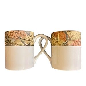 Set Of 2 Corelle Impressions WOODLAND LEAVES Stoneware Coffee Mugs/Cups